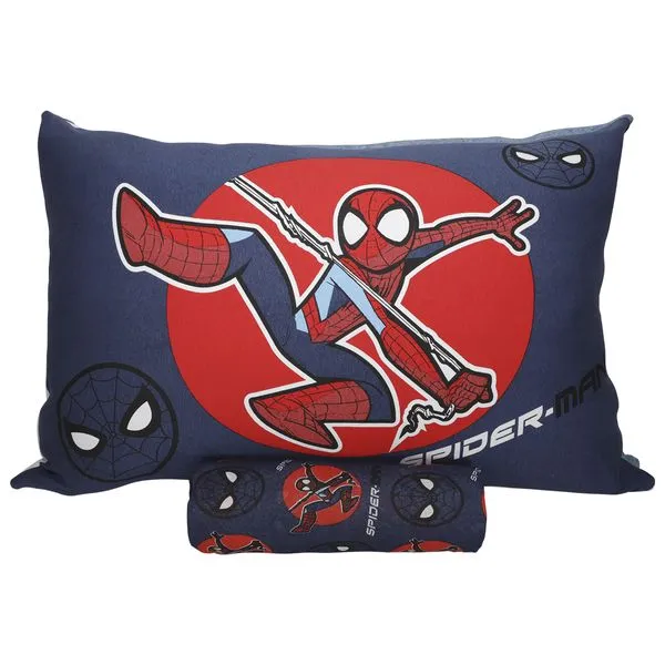 Jogo de Lençol KazzaVip Solteiro Malha Mista 70% Algodão e 30% Poliéster Joy Marvel Spider Trend 02 Peças Azul
