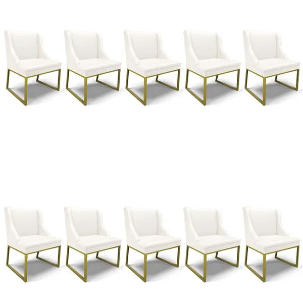 Cadeira Sala de Jantar Industrial Dourado kit 10 Liz Sintético D03 - D'Rossi Branco