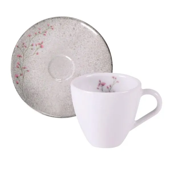 Xícara e Pires Chá Café 95ml Tramontina Floralis Porcelana