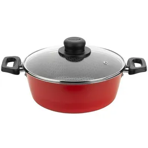 Caçarola Multiflon Essencial em Alumínio com Revestimento Interno Antiaderente e Tampa de Vidro com Saída de Vapor 20 cm Vermelho