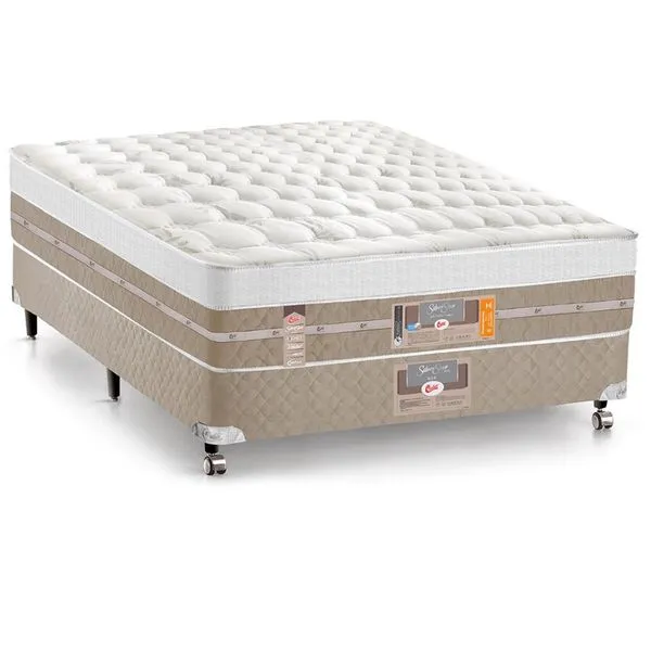Cama Box Casal Castor Silver Star Air com Mola Ensacadas Branco com Bege