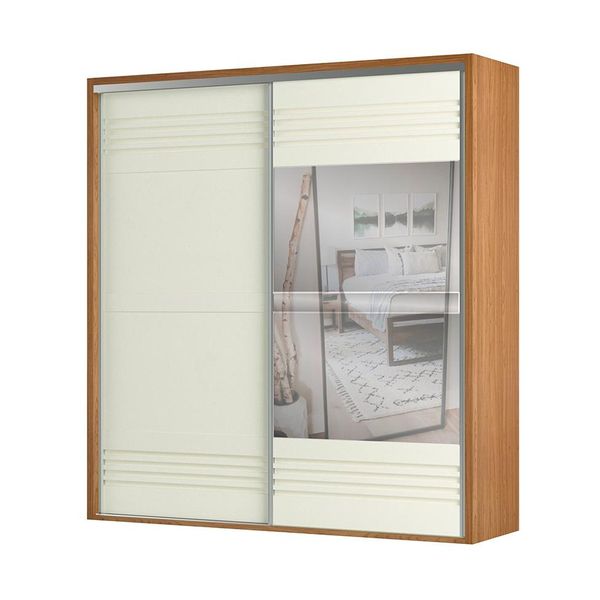 Guarda-Roupa Casal com Espelho Girona 100% MDF 2 PT 2 GV Freijó e Off White