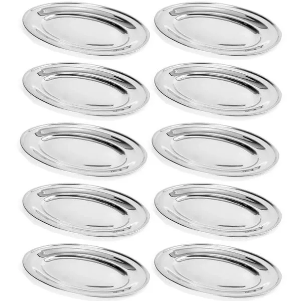 Kit 10 Travessas de Inox para Restaurante Bar Buffet 25cm Servir Petiscos Saladas Porções