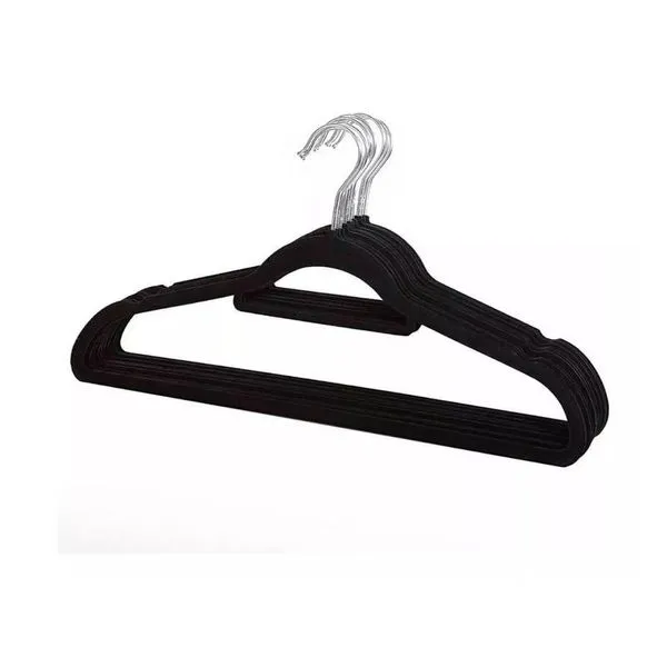 Kit com 100 Cabide Slim Veludo Flocado Preto Gancho de Metal