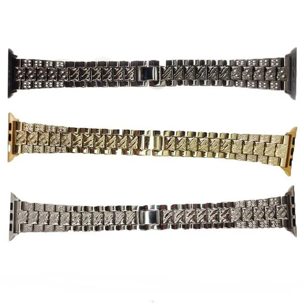 Smartwatch Kit 3 Pulseiras Luxo Pedra Strass Aço 3 Elos