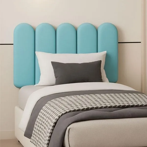 Cabeceira Solteiro Design Nuvem 45cm 5 Placas Em Suede Macio Azul Bebe