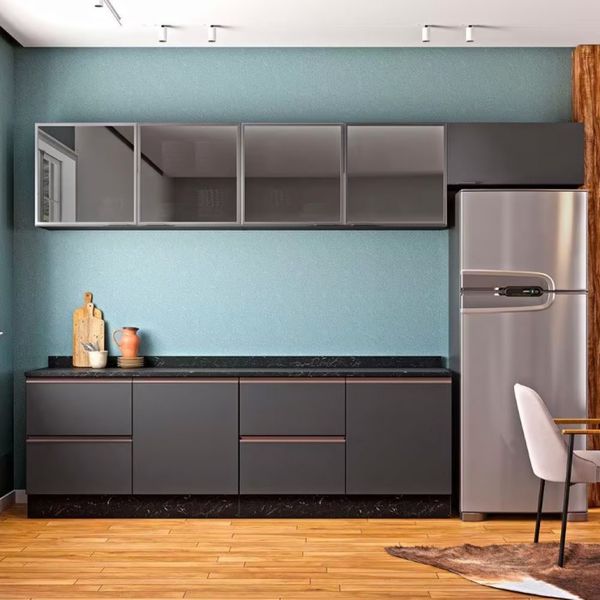 Cozinha Compacta Bartira Línea com 7 Portas, 6 Gavetas e 4 Prateleiras 320cm Grafite