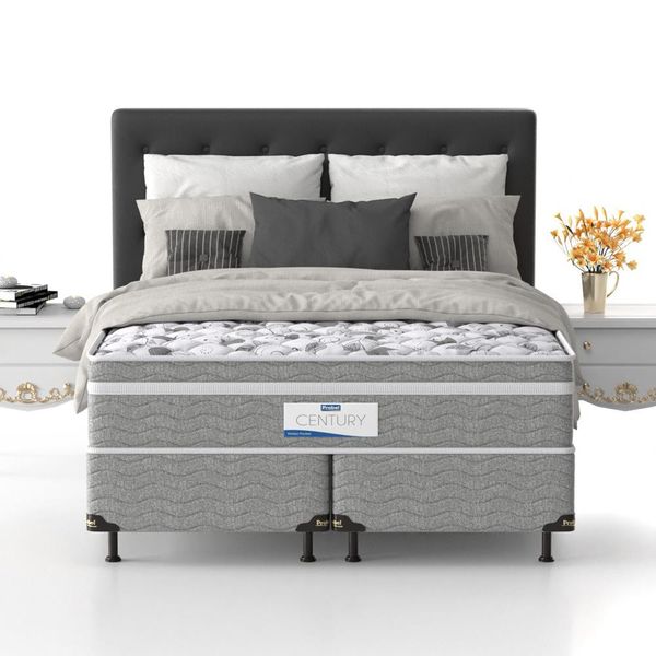Cama Box Queen Size Probel Century D28 com Molas Pocket e Pillow Euro 70x158x198cm Branco com Cinza