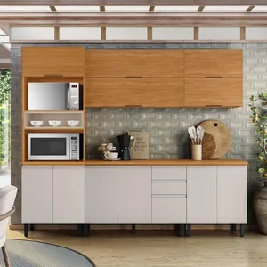 Cozinha Completa Itatiaia Ideale 5 Peças com 12 Portas 2 Gavetas 260cm Cinamomo/Off White