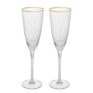 Conjunto de Taças para Champanhe Wolff com Borda Dourada Lines 300 ml em Vidro  2 Peças Transparente