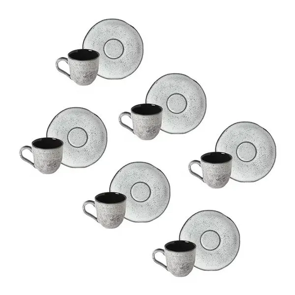 Jogo de 6 Xícaras e Pires de Café 120ml Stoneware Orgânico Echo Porto Brasil n/a