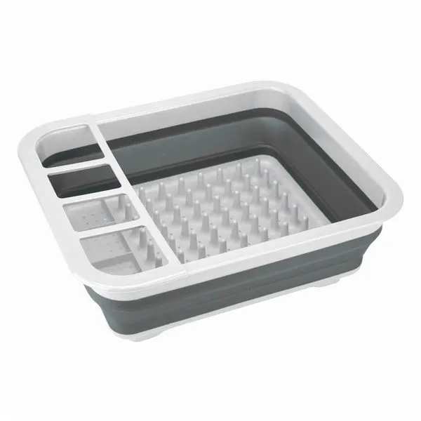 Escorredor de Pratos Casambiente em Plástico e Silicone Dobrável 10 Pratos Cinza e Branco Modelo 2