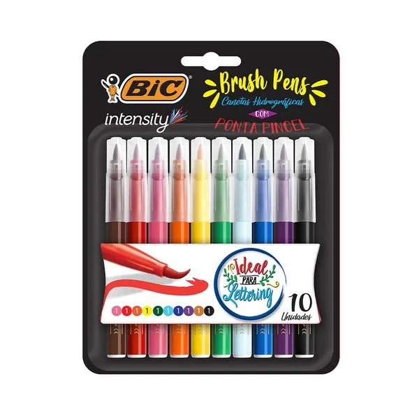 Marcador Artístico Bic Intensity Brush 10 Cores Vibrantes para Lettering
