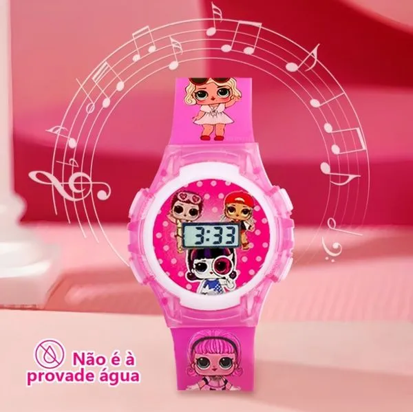 Relógio Infantil Rosa com Personagens – Digital, LED - Tudo em Caixa