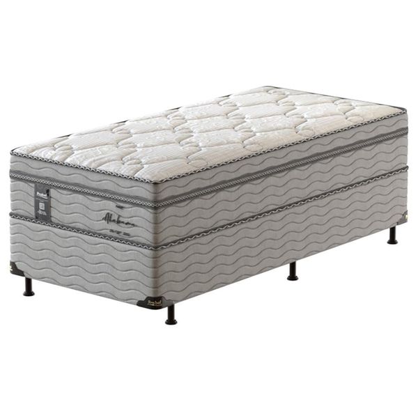 Cama Box Solteiro Probel Alabama com Euro Pillow e Molas Ensacadas 68x88x188 cm Branco com Cinza