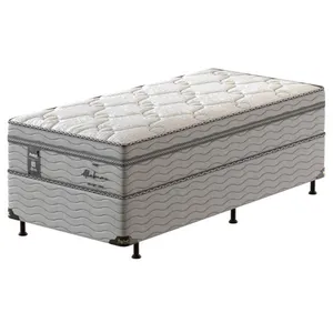 Cama Box Solteiro Probel Alabama com Euro Pillow e Molas Ensacadas 68x88x188 cm Branco com Cinza