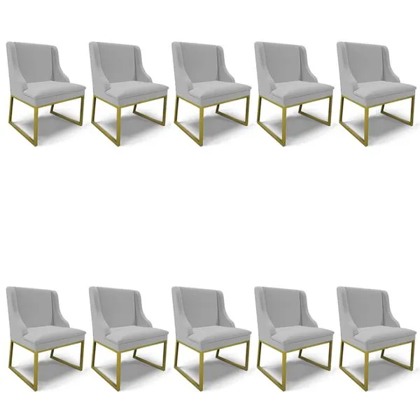 Cadeira Sala de Jantar Industrial Dourado kit 10 Liz Linho D03 - D'Rossi Cinza