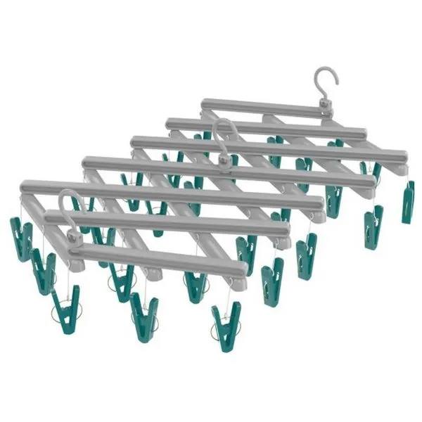 Mini Varal Extensível FlashLimp LAV3802 com 29 Prendedores em Plástico Cinza com Verde