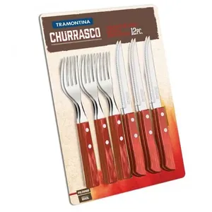 Conjunto de Talheres Tramontina Polywood 12 Peças Inox com Marrom