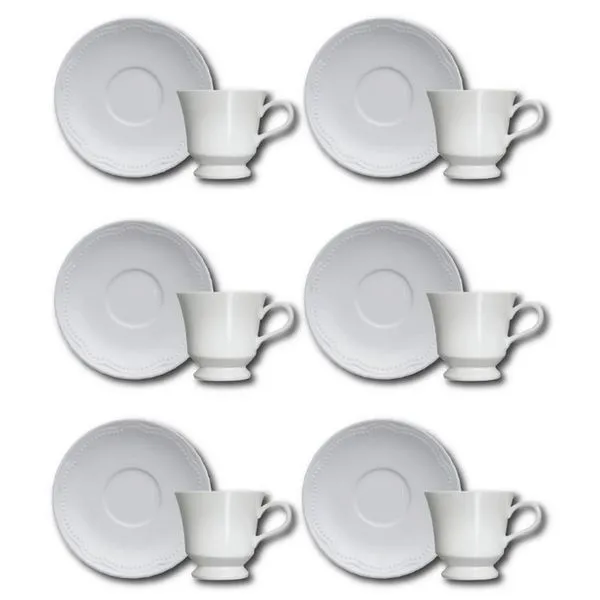 Conjunto de Xícaras para Café Germer Cottage em Porcelana 80 ml 6 Peças Branco