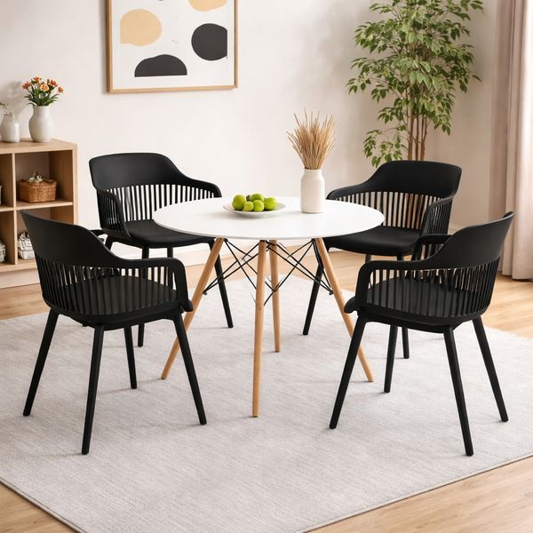 Mesa de Jantar Eiffel 100cm Branco +4 Cadeiras Marcela Preta