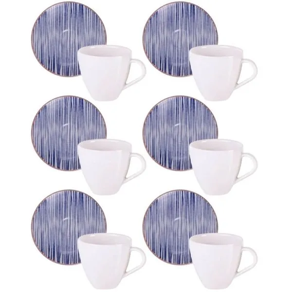 Kit 6 Xícaras com Pires de Expresso Tramontina Abstratta em Porcelana Decorada 95ml Cozinha Servir