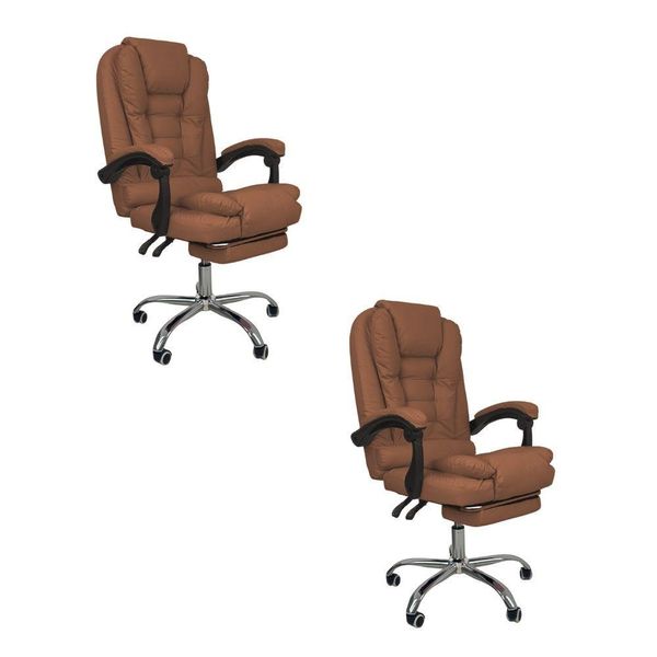 Kit 2 Cadeiras De Escritório Presidente Soft Ergonômica Apoio Para Pés Marrom