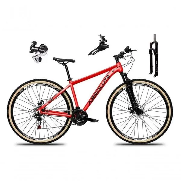 Bicicleta Aro 29 Absolute Nero 5 Câmbio Shimano 24v Acera K7 Freio A Disco Garfo Com Trava Vermelho 21