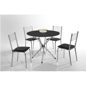 Mesa de Jantar Letícia Plus 4 Cadeiras Iris Assento em Courino Aço Nobre Preto