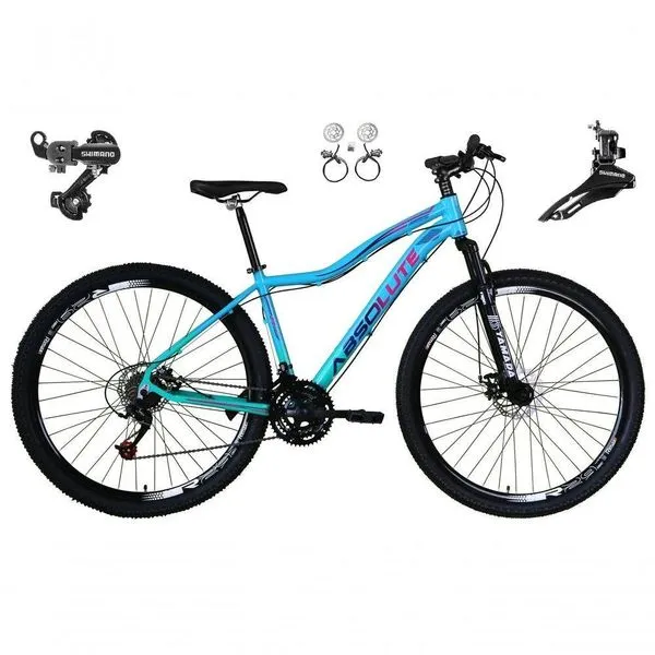 Bicicleta Aro 29 Absolute Hera Feminina 24v Alumínio Câmbios Shimano Freio Hidráulico Azul-Verde 15