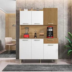 Cozinha Compacta Kit`s Paraná Florence com 6 Portas 1 Gaveta e 2 Prateleiras 121,5cm de largura Patina Ripado Freijo