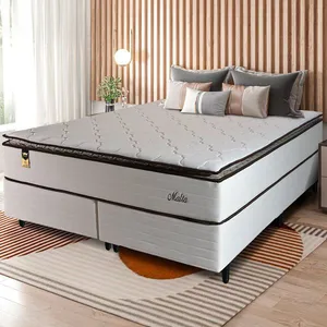 Cama Box Bipartida Queen Size Hellen Malta Linho com Molas Ensacadas e Espuma D26 66x158x198 cm Bege
