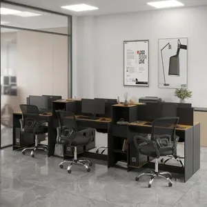 Estação De Trabalho 6 Lugares Office Tech 6 Mesas 4 Armários - Preto E Cedro Preto E Cedro
