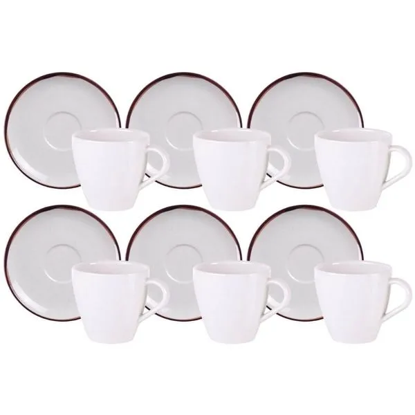 Jogo 6 Xícaras com Pires 200ml Chá Café Porcelana Tramontina Canyon 12 Peças
