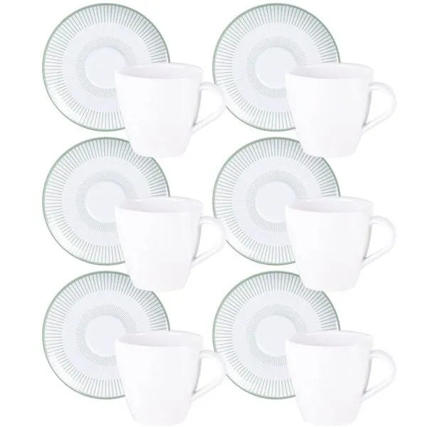 Conjunto 12 Peças Xícaras e Pires de Chá em Porcelana 200ml Tramontina Lineare Mesa Posta Café