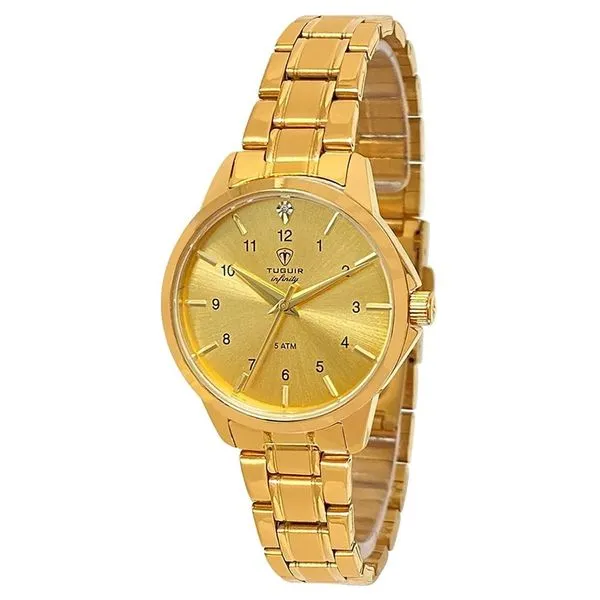 Relógio Tuguir Feminino Ref:3114b Tgi37054 Aço Casual Dourado