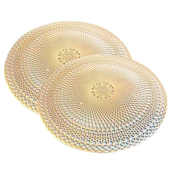Jogo Americano 2 Peças Mesa Posta Mesa Redondo Linha Luxo Tamanho Grande Modelo Lotus em PVC Dourado