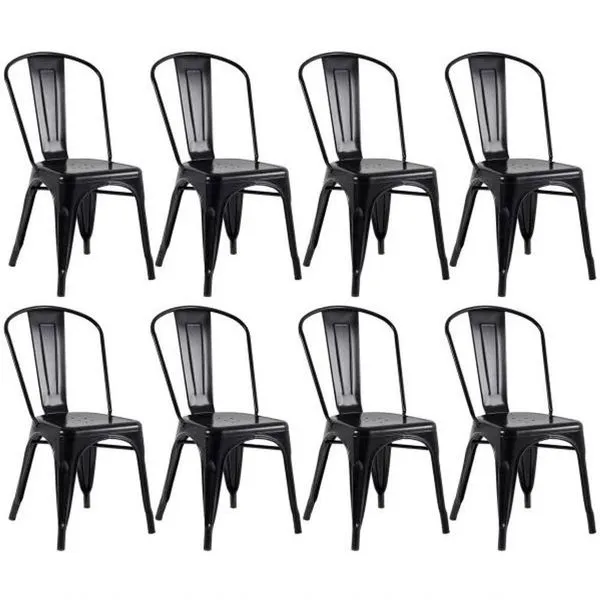 Kit 8 Cadeiras Tolix Industrial Aço Reforçado Empilhavel Preto