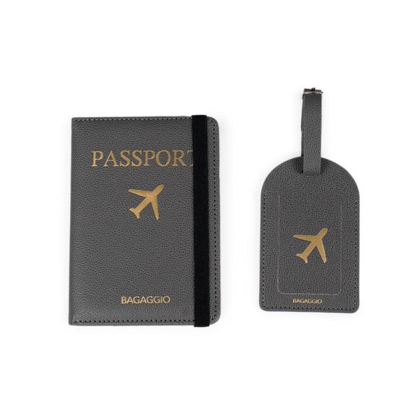 Kit Etiqueta e Porta Passaporte Travel Cinza U / Cinza