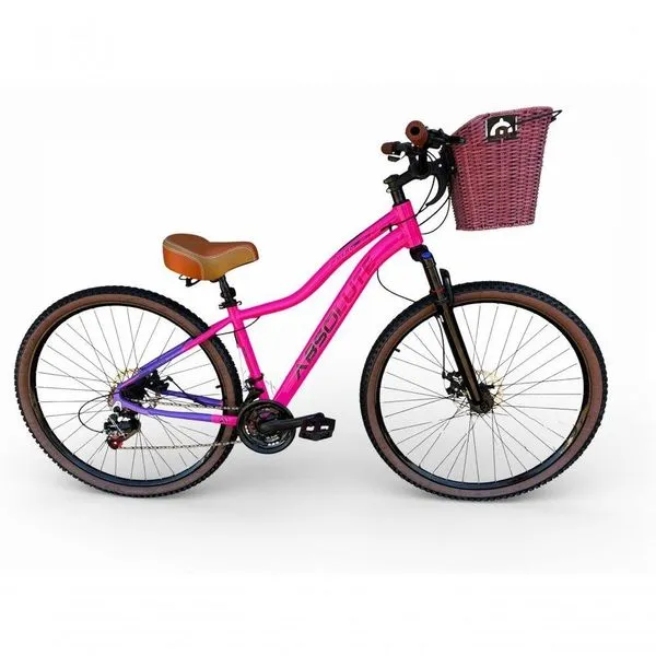 Bicicleta Aro 29 Feminina Absolute Hera Retrô Vintage 21v Confortável Cesta Selim 2 Molas Rosa-lilas Tamano 17