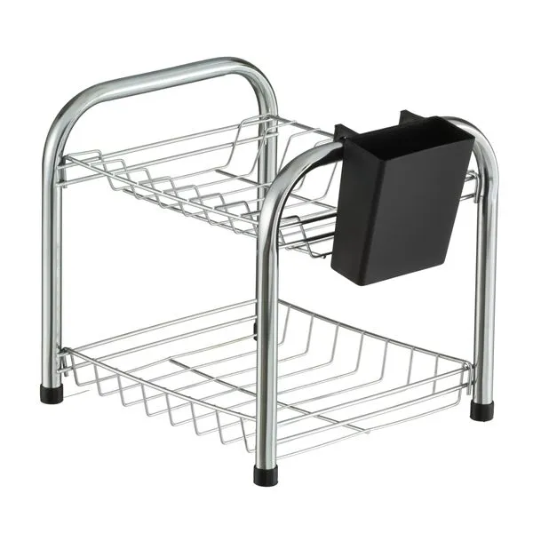 Escorredor de Louça Duplo 08 Pratos Desmontável Porta Talher Plástico Preto Secador Cozinha