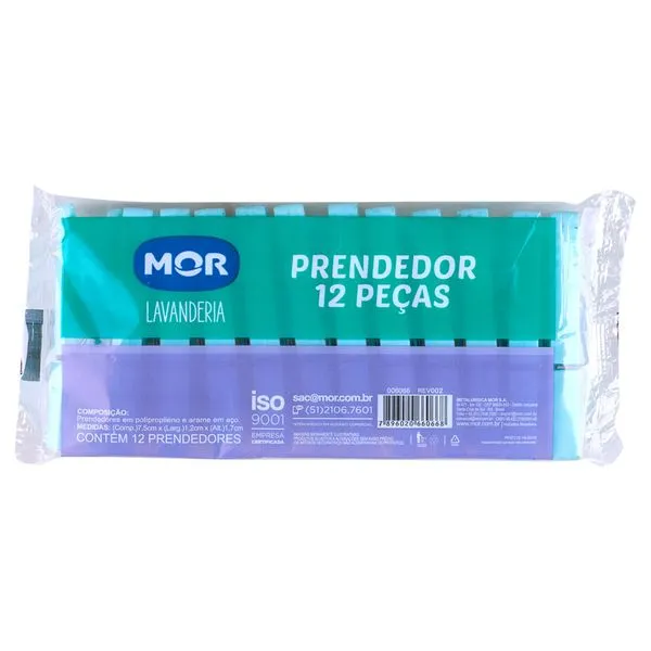 Pregador de Roupas Mor Plástico Colorido com 12 Peças