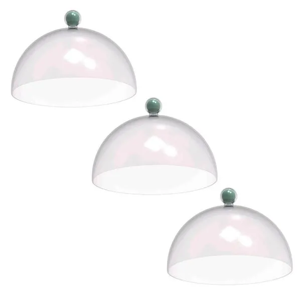 Kit 3 Cúpulas de Plástico 30cm Bolos Tortas Doces Padaria Café Hotel Crippa Verde Menta
