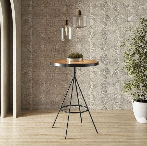 Mesa Bistrô Alta Redonda Cozinha Industrial Pé Aço Dhalia PU S02 - D'Rossi Caramelo