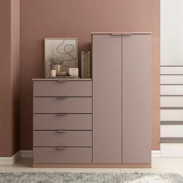 Cômoda Sapateira Roma com 2 Portas e 5 Gavetas Bartira Avelã/Cappuccino