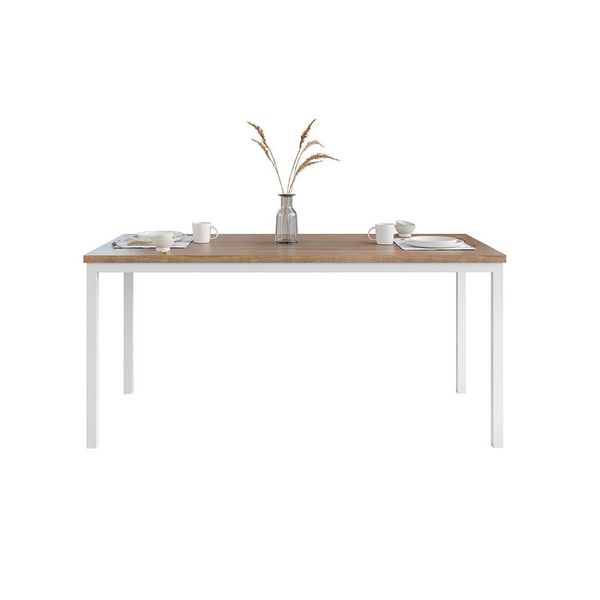 Mesa de Jantar Retangular com Tampo de MDF Adriana Amadeirado e Branco 170 cm