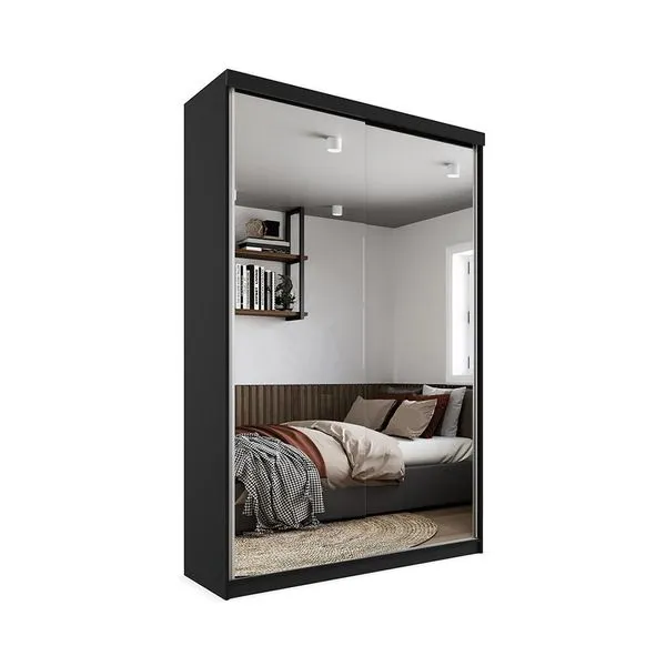 Gaurda-Roupa Solteiro com 2 Espelhos Geneve 100% MDF 2 PT 2 GV Preto