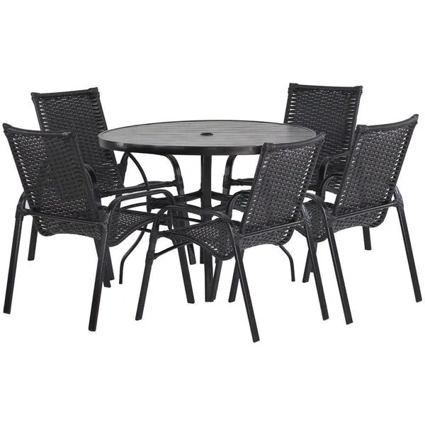 5 Cadeiras E Mesa 100cm Tampo Ripado Alumínio Piscina Jardim Tabaco