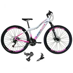 Bicicleta Feminina Aro 29 Absolute Hera 24v Alumínio Câmbios Shimano Freio A Disco Branco-Rosa 17