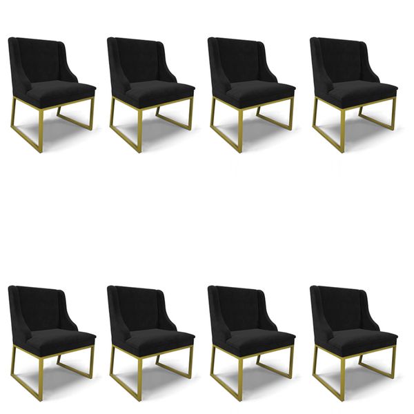 Cadeira Sala de Jantar Industrial Dourado Kit 8 Liz Suede D03 - D'Rossi Preto